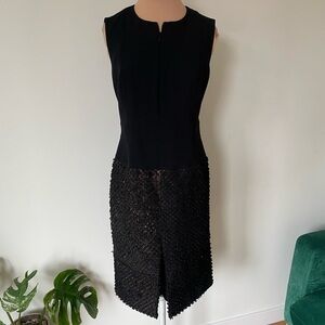 Akris Lambskin Suede Leather Black Bronze Metallic Textured Sheath Dress EUC US6